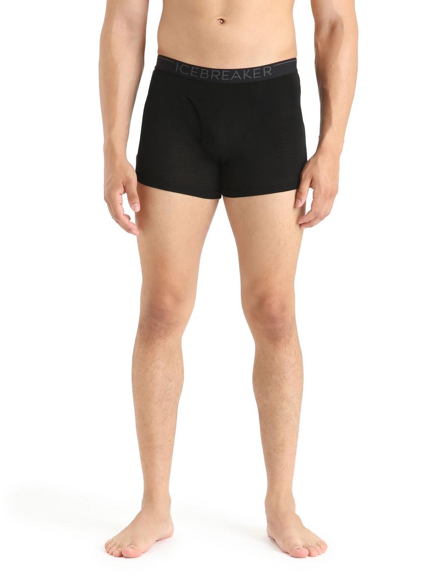 Men\'s Icebreaker Merino 175 Everyday Thermal Boxers With Fly Underwear Black | CA 1654MQZA